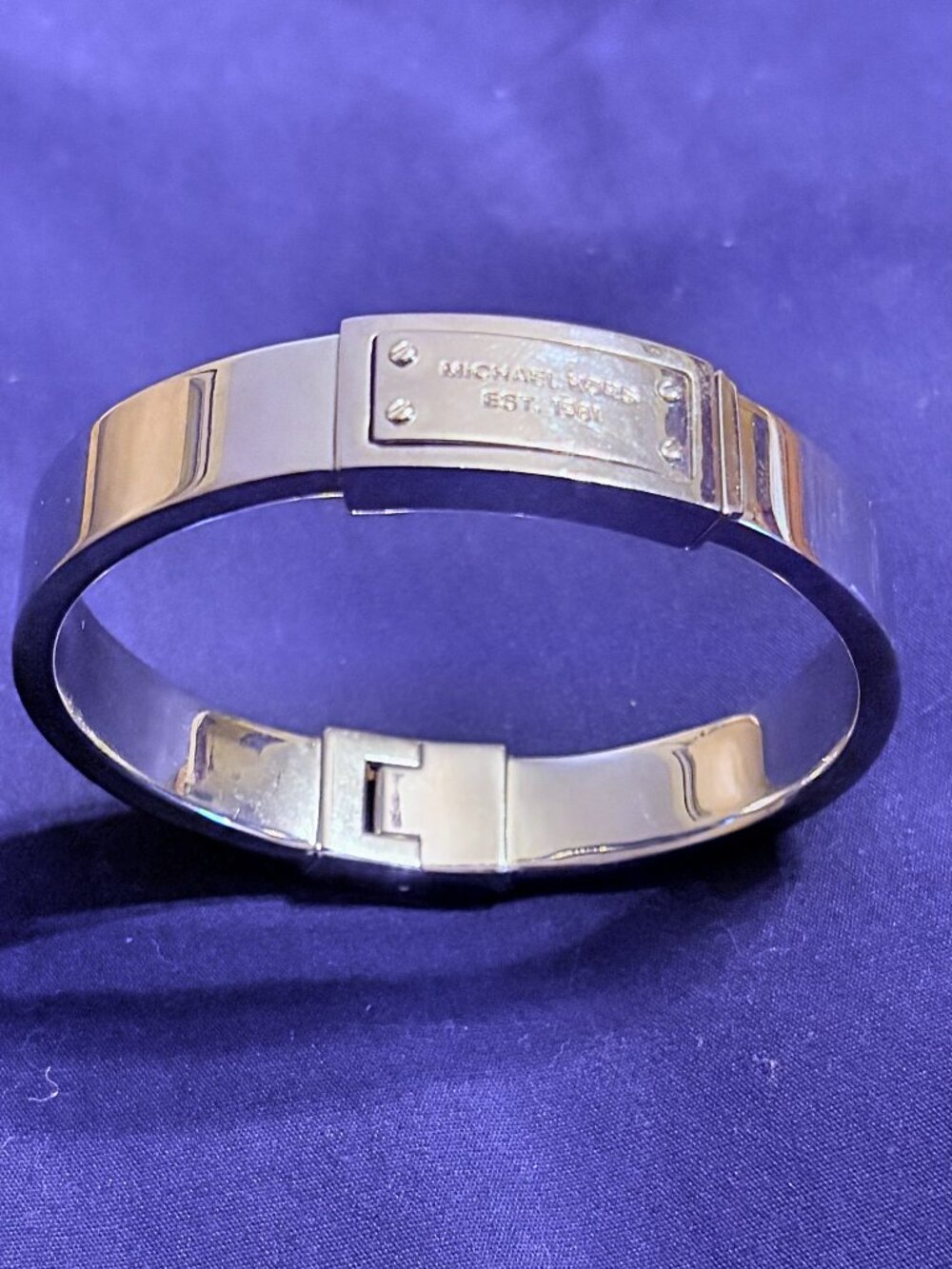 Michael Kors Silver Tone Hinged Logo Bracelet